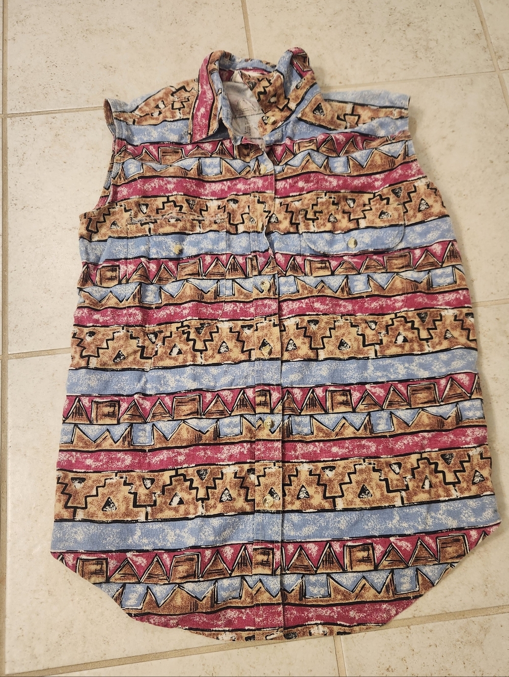 Vtg Red Rover Geometric Printed Sleeveless Blouse Button Up Vest Size M #II1373